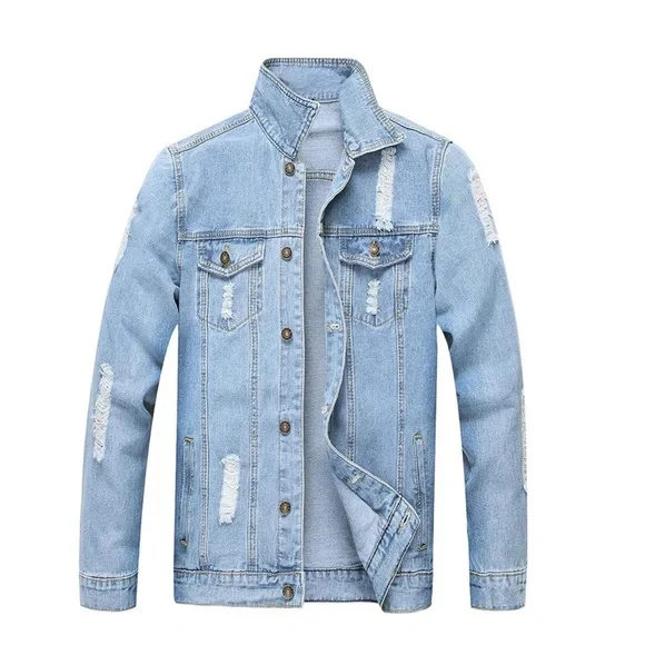 Jackets Coats Lzler Jean Jacket For Men Classic Ripped Slim